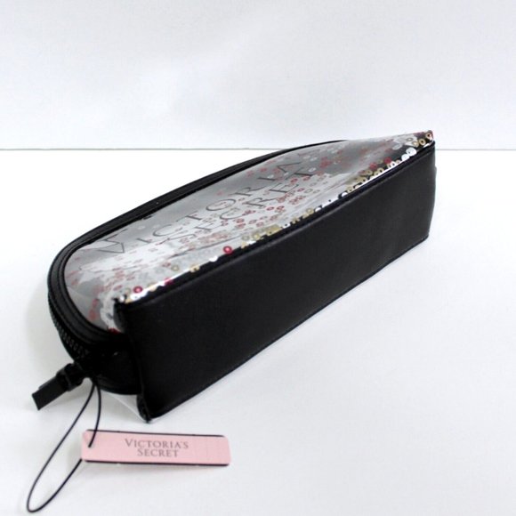 Victoria's Secret Clear Sparkle Confetti Zip Cosmetic Makeup Case Pouch Bag - Picture 5 of 5